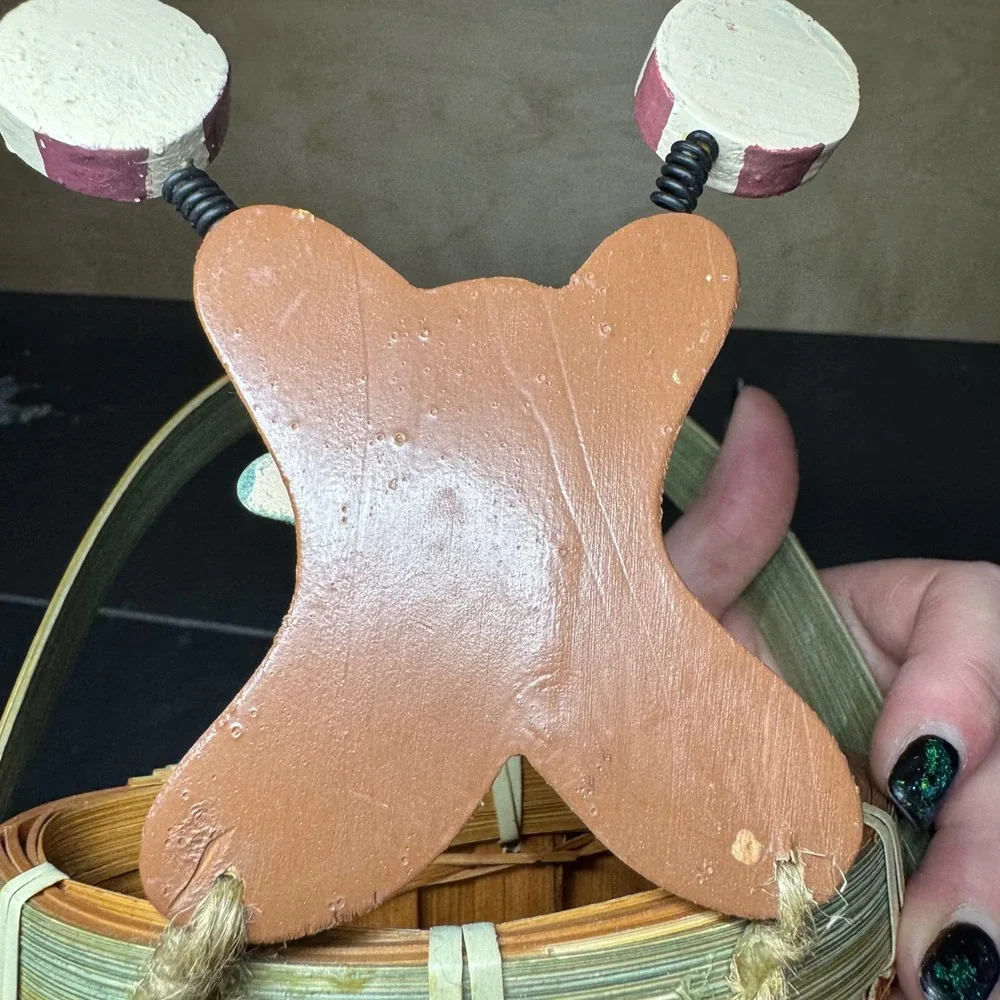 Gingerbread Man Woven Bamboo Basket Holiday Decor Peppermint Accents 9 inch
